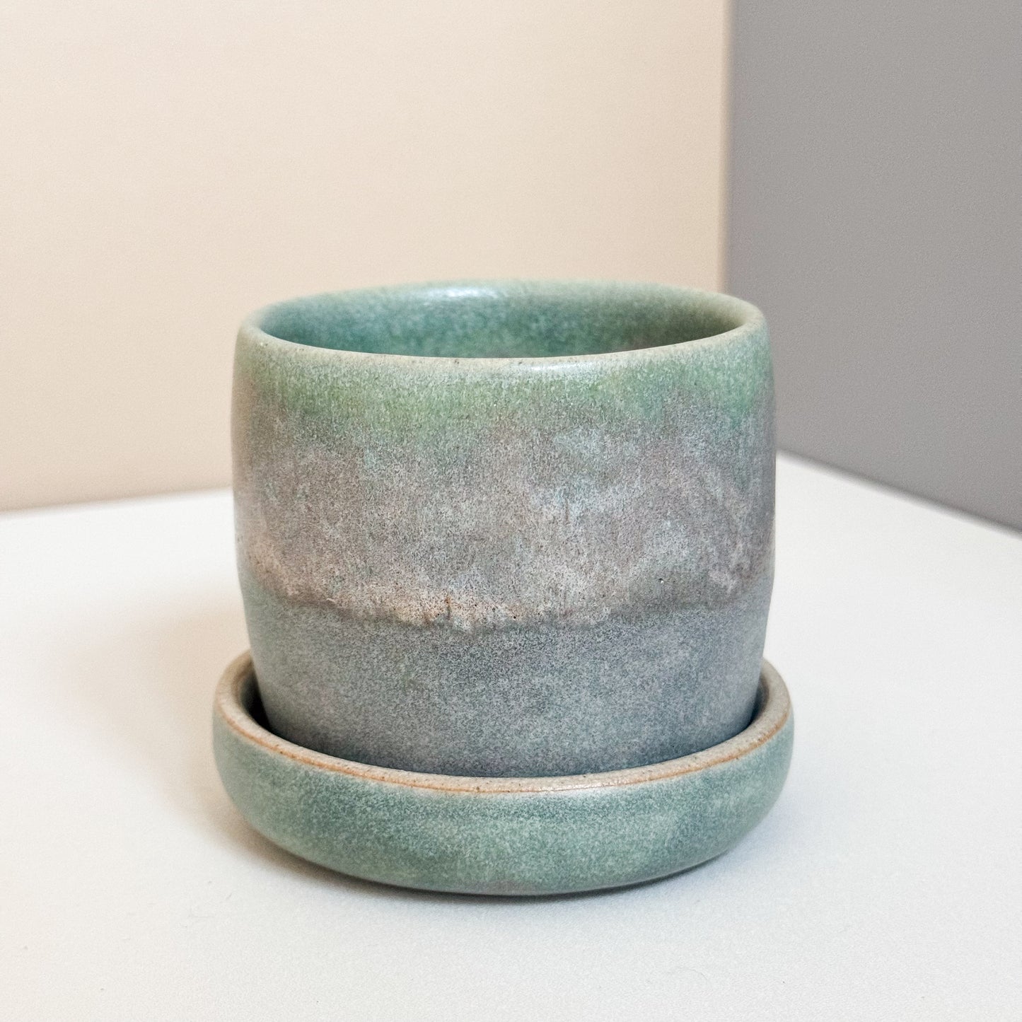 Lidded Flat White Coffee Cup in Muted Turquoise
